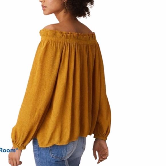 Lou & Grey | Mustard Ruffle Off the Shoulder Top - Picture 1 of 8